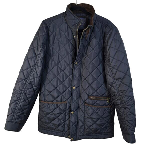 Vedoneire Quilted Jacket Men's M Navy Brown Corduroy Trim Elbow Field Hunt READ - Picture 1 of 14